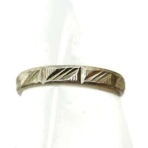 sz 7.5 Horizontal Bar Band Pattern Design Sterling Silver 925 Vintage Ring NF